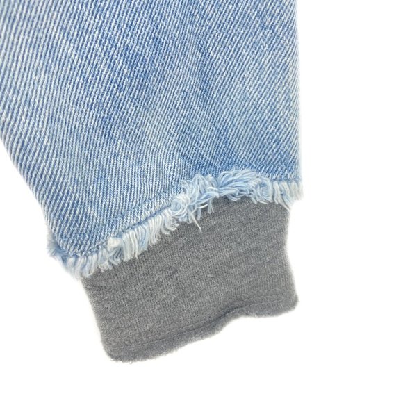 ABERCROMBIE & FITCH NEW YORK Grey Hoodie Distressed Denim Jacket Size S - Picture 9 of 15